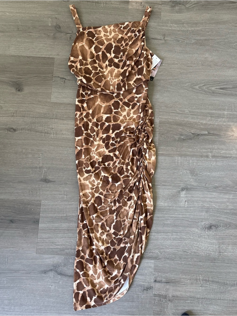 sofia by sofia vergara Brown Animal Print Midi Dress with Side Ruching